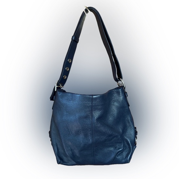 Coach Handbags - Coach Duffle F15064 Navy Pebbled Leather Medium Convertible Shoulder Bag Purse